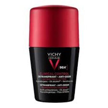 Vichy Homme Clinical Control 96h Anti-Odor Deodorant Roll-on Αποσμητικό για έντονη εφίδρωση και Ευαίσθητη Επιδερμίδα, 50ml