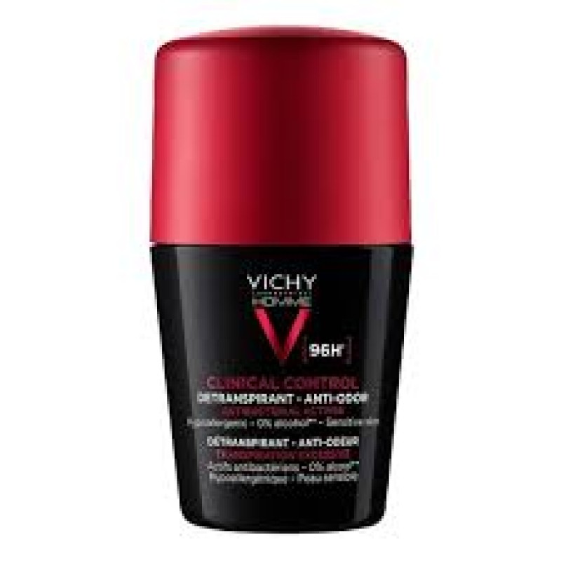 Vichy Homme Clinical Control 96h Anti-Odor Deodorant Roll-on Αποσμητικό για έντονη εφίδρωση και Ευαίσθητη Επιδερμίδα, 50ml